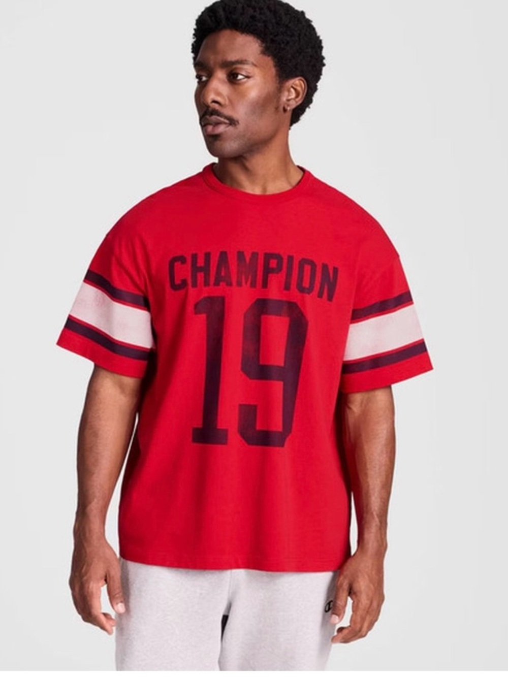 Champion Red Short-Sleeve Tee with Dark Navy Graphic